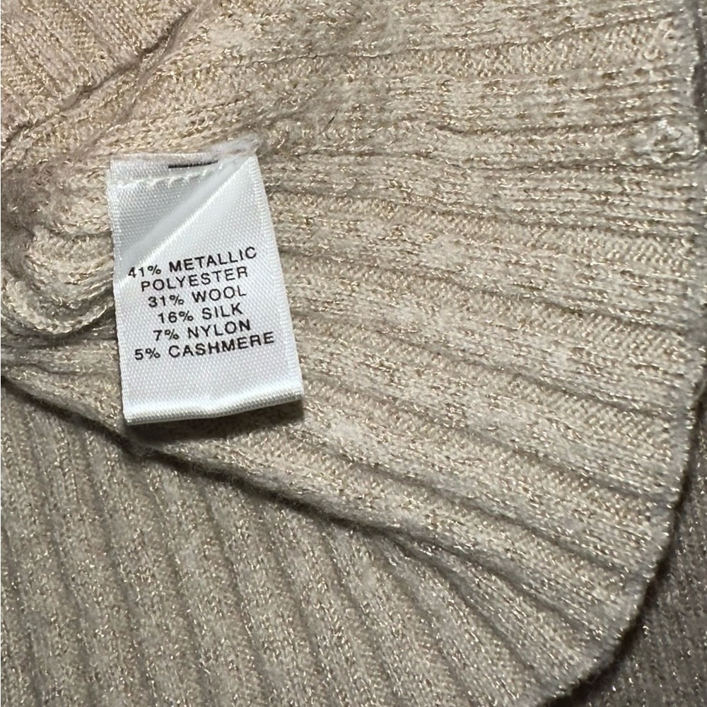 St. John XL Wool Cowl Neck Sweater Tan Gold Button Detail Quiet Luxury - Picture 5 of 5